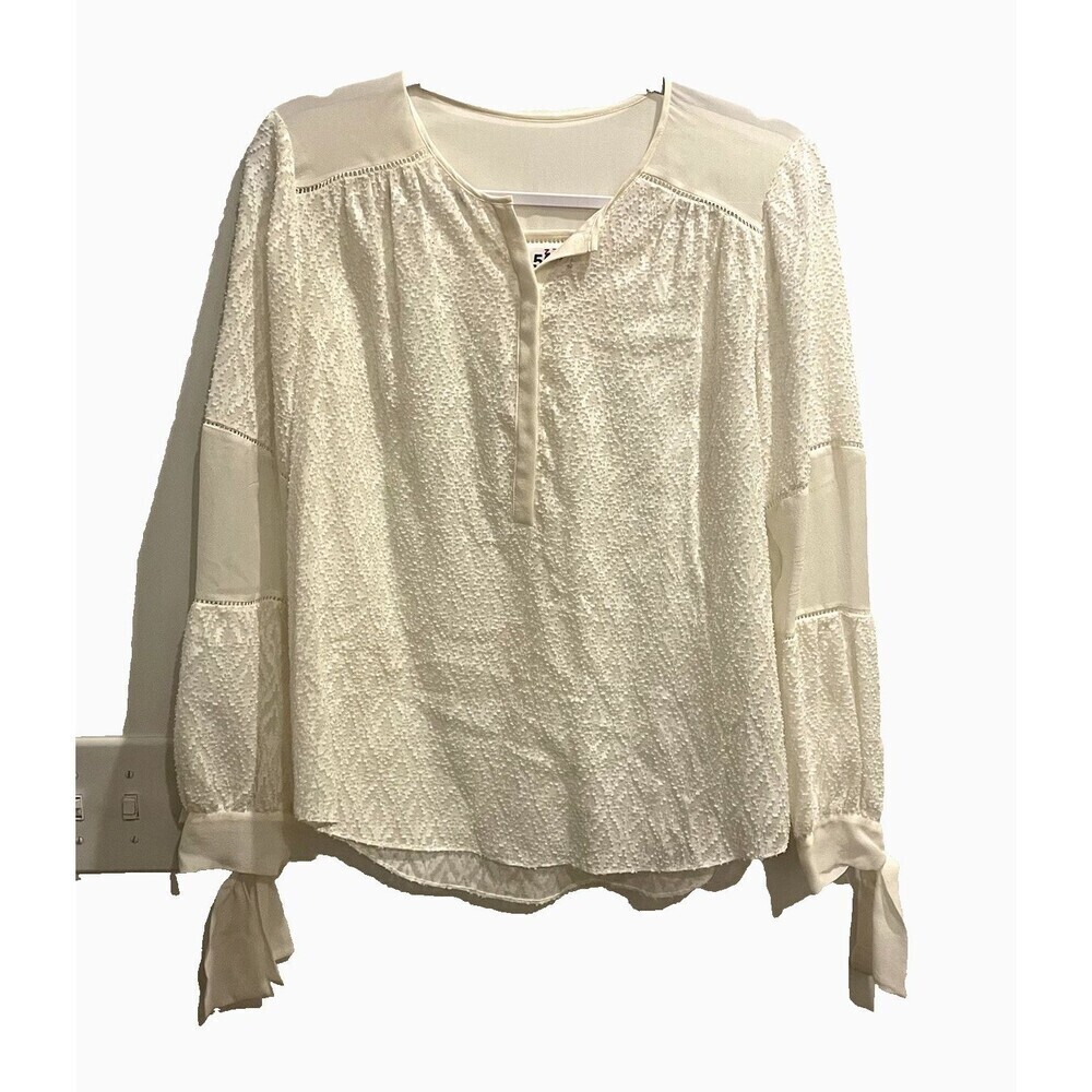 Rebecca Taylor Blouse 0 White Ivory Office Silk Lightweight Lace Sheer Siren